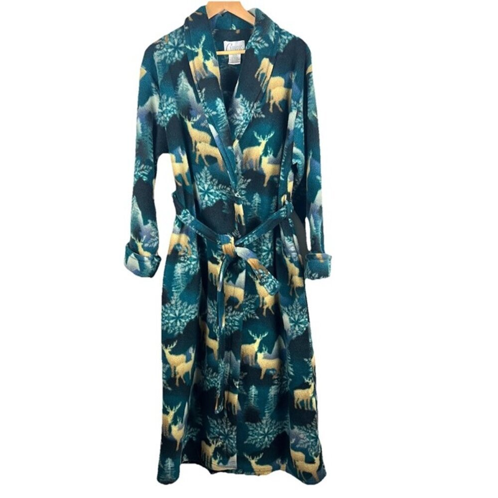 VTG Cypress Plush Bath Robe Men’s M Fleece Nature‎ Print Deer Cabincore Novelty